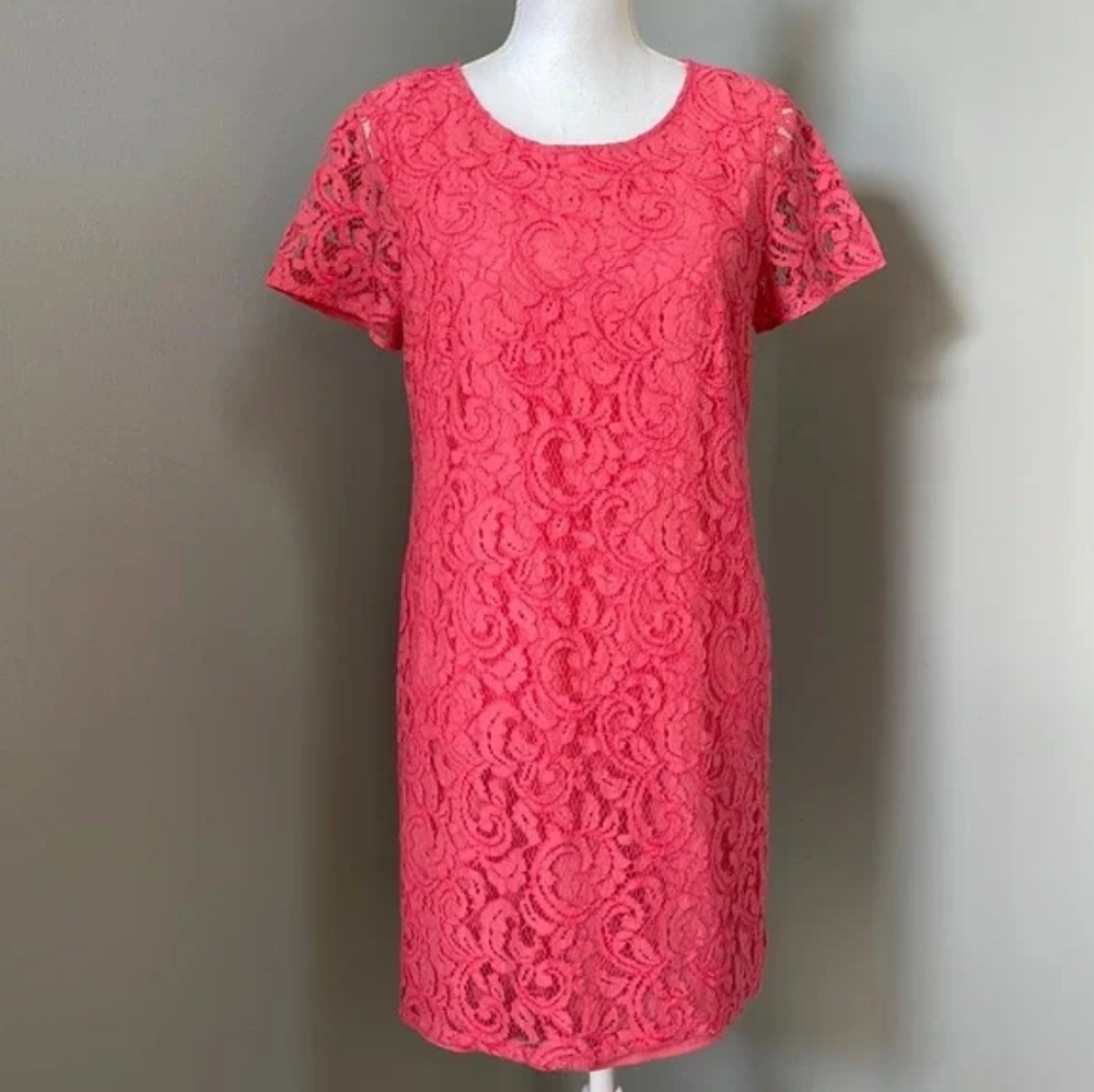 ANN TAYLOR CORAL LACE MINI SHIFT DRESS